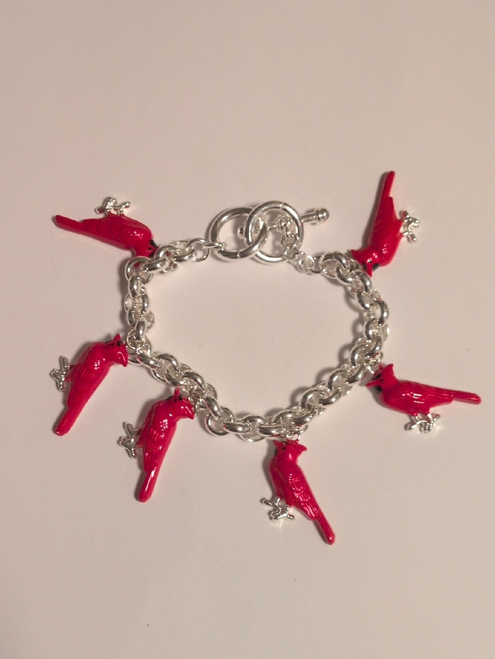 Silver Chain Cardinals Charm Tennis Bracelet With Toggle Clasp